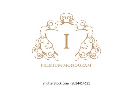 Premium logo template for restaurant, royalty, boutique, cafe, hotel, heraldry, jewelry, fashion and more. Vector illustration with letter I