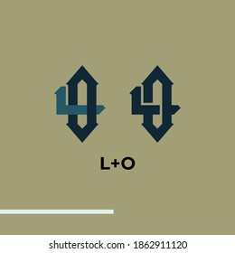 Premium LO,L,OL,O letra inicial estilo monogramo vintage con fondo color gris y azul marrón