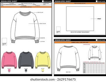 PREMIUM LOOK SOLID SWEATSHIRT TEE EDITABLE EMPTY TECHPACK MEASUREMENT TEMPLATE