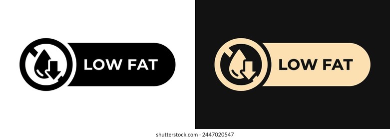 Premium Low Fat label vector design for packaging. Fat free icon gold illustration, logo, symbol, sign, stamp, tag, emblem, mark or seal for package. Cholesterol free product sticker.