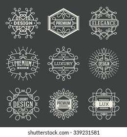 Premium Lux Insignias Logotypes Template Set. Line Art Vector Elements.