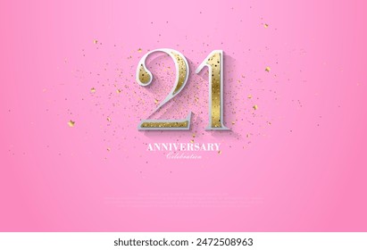 Diseño de 21 aniversario de lujo de Premium. Con una combinación de brillo rosa y oro de lujo. Diseño para celebraciones, saludos, invitaciones y publicaciones en redes sociales.