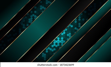 Fondo abstracto de lujo de primera calidad con fondo dorado en el borde y sombra dinámica en el fondo. Fondo vectorial. Eps 10