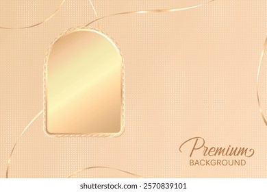 Premium Luxury Arch Frame With Satin Ribbons On Gold Background. Minimal Aesthetic Design Vector Illustration For E-commerce, Beauty, Cosmetic, Fashion, Web, UI, Etc.