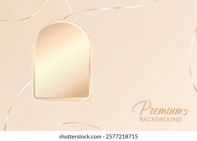 Premium Luxury Arch Frame With Satin Ribbons On Beige Pastel Background. Minimal Aesthetic Design Vector Illustration For E-commerce, Beauty, Cosmetic, Fashion, Web, UI, Etc.