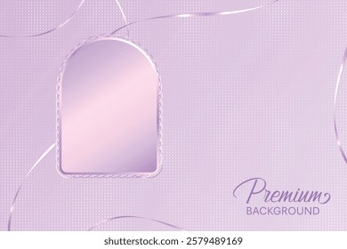 Premium Luxury Arch Frame With Satin Ribbons On Purple Pastel Background. Minimal Aesthetic Design Vector Illustration For E-commerce, Beauty, Cosmetic, Fashion, Web, UI, Etc.