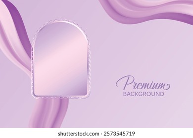 Premium Luxury Arch Frame With Soft Fluid Waveform On Purple Pastel Background. Minimal Aesthetic Design Vector Illustration For E-commerce, Beauty, Cosmetic, Fashion, Web, UI, Etc.