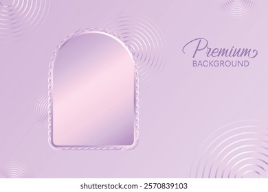 Premium Luxury Arch Frame With Swirl Pattern On Purple Pastel Background. Minimal Aesthetic Design Vector Illustration For E-commerce, Beauty, Cosmetic, Fashion, Web, UI, Etc.