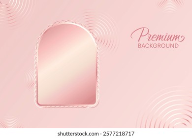 Premium Luxury Arch Frame With Swirl Pattern On Pink Pastel Background. Minimal Aesthetic Design Vector Illustration For E-commerce, Beauty, Cosmetic, Fashion, Web, UI, Etc.