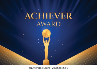 Premium Luxury Award On Blue Background. Grand Royal Ceremony Vibe Award Celebration Template Concept Design Vector Illustration