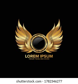 premium and luxury badge with wings - logo design vector template