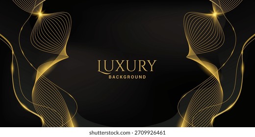 Diseño de fondo negro de lujo de Premium con adorno de línea brillante dorado. Diseño para premios, Anuncios, celebraciones, anuncios, aniversarios.