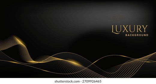 Premium luxury black background design with gold shining line ornament. Design for awards, banners, celebrations, advertisements, anniversaries.