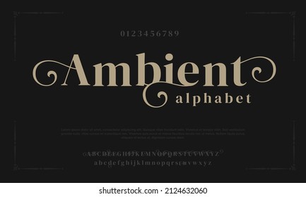 Premium luxury elegant alphabet letters and numbers. Elegant wedding typography classic serif font decorative vintage retro. Creative vector illustration