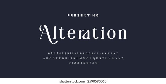 Premium luxury elegant alphabet letters and numbers. Elegant wedding typography classic serif font decorative vintage retro. Creative vector illustration