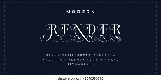 Premium luxury elegant alphabet letters and numbers. Elegant wedding typography classic serif font decorative vintage retro. Creative vector illustration