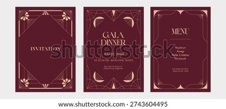 Premium and luxury frame invitation. Art deco gold line vintage classic design for gala, awards, wedding, grand opening.