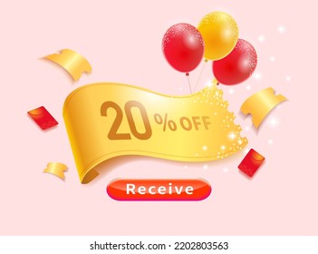 Premium luxury gift certificate template, golden gift certificate with balloon decoration