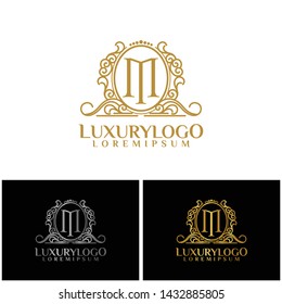 Premium Luxury Gold Silver Monogram Logo Template Vector
