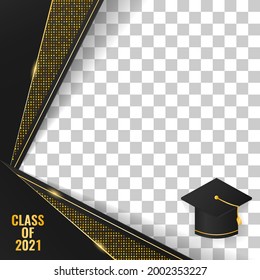 premium luxury graduation class of 2021 social media frame design with geometric shape and abstract golden dots