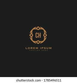 Premium luxury letter CH logo design template. monogram initials sign symbol. elegant jewelry frame icon