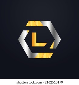 Premium luxury letter L logo template in gold silver color. Royal logo template vector