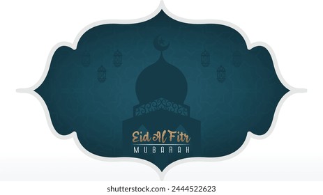 Premium luxury minimalist background design for Eid al-Fitr greetings in blue and gold