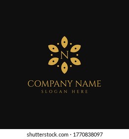 Premium Luxury N Letter Logo Design Vector Template. Gold Luxurious Fashion Beauty Company N Letter Logo Vector. Premium letter N icon design. Luxury jewelry frame gem edge logotype.