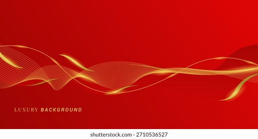 Diseño de fondo rojo de lujo de Premium con líneas onduladas brillantes de oro. Diseño para premios, Anuncios, celebraciones, Año Nuevo chino.
