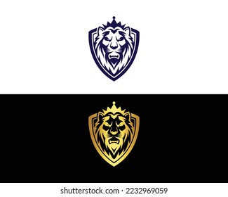 Premium Luxury Royal Lion Shield Logo Design With King Animal Head Badge Vector illustration.