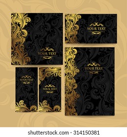 Premium luxo real vintage vitoriano conjunto de modelos de fundo clássico floral marrom escuro com elemento de ouro design elegante para capa de livro, convite, folhetos, folhetos, papel de parede, pano de fundo