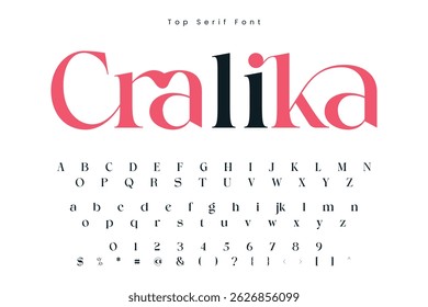 Premium luxury Serif alphabet letters and numbers. Elegant and typography serif font decorative vintage. Creative vector illustration