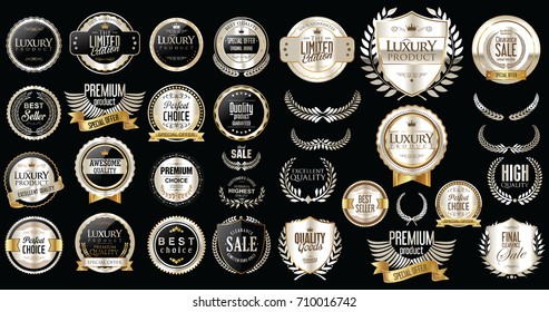 Premium and luxury silver and black retro badges and labels collection