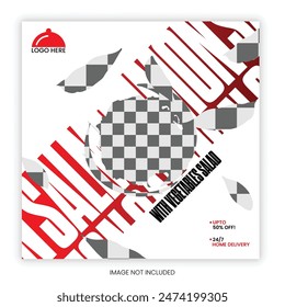 Premium luxury unique social media post design template for restaurant for with a dish of salmon with vegetable salad