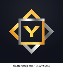 Premium luxury Vector elegant gold and silver font Letter Y Template for company logo with monogram element 3d Design element or icon