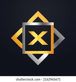 Premium luxury Vector elegant gold and silver font Letter X Template for company logo with monogram element 3d Design element or icon