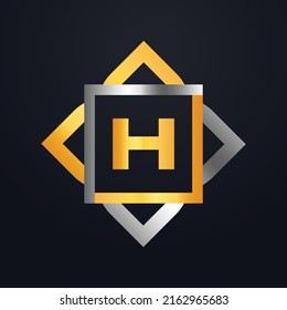 Premium lujoso Vector elegante fuente oro y plata Letra H Plantilla para el logotipo de la empresa con elemento monográfico 3d Elemento de diseño o icono