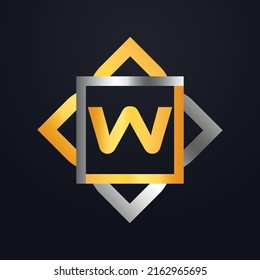 Premium lujo Vector elegante fuente oro y plata Letra W Plantilla para el logotipo de la empresa con elemento monográfico 3d Elemento de diseño o icono