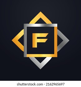 Premium lujoso Vector elegante fuente oro y plata Letra F Plantilla para el logotipo de la empresa con elemento monográfico 3d Elemento de diseño o icono