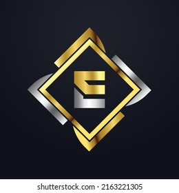 Premium lujoso Vector elegante fuente oro y plata Letra E Plantilla para el logotipo de la empresa con elemento monográfico 3d Diseño o icono