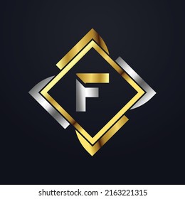 Premium luxury Vector elegant gold and silver font Letter F Template for company logo with monogram element 3d Design element or icon