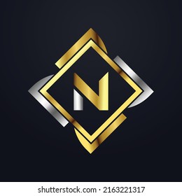 Premium luxury Vector elegant gold and silver font Letter N Template for company logo with monogram element 3d Design element or icon