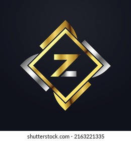 Premium luxury Vector elegant gold and silver font Letter Z Template for company logo with monogram element 3d Design element or icon