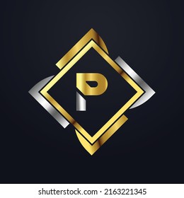 Premium luxury Vector elegant gold and silver font Letter P Template for company logo with monogram element 3d Design element or icon