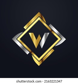 Premium luxury Vector elegant gold and silver font Letter W Template for company logo with monogram element 3d Design element or icon