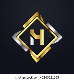 Premium luxury Vector elegant gold and silver font Letter H Template for company logo with monogram element 3d Design element or icon