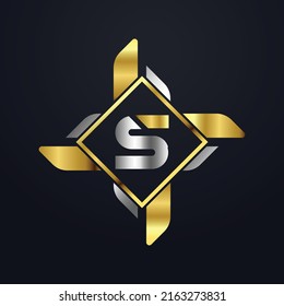 Premium lujoso Vector elegante fuente oro y plata Letra S Plantilla para el logotipo de la empresa con elemento monográfico 3d Elemento de diseño o icono