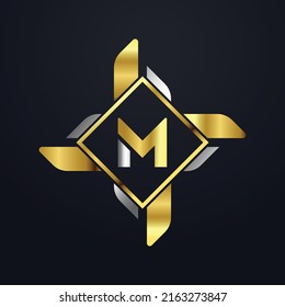 Premium luxury Vector elegant gold and silver font Letter M Template for company logo with monogram element 3d Design element or icon