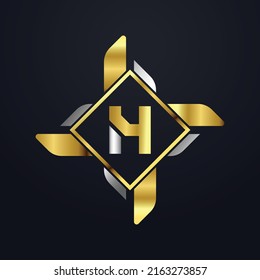 Premium lujoso Vector elegante fuente oro y plata Letra H Plantilla para el logotipo de la empresa con elemento monográfico 3d Elemento de diseño o icono