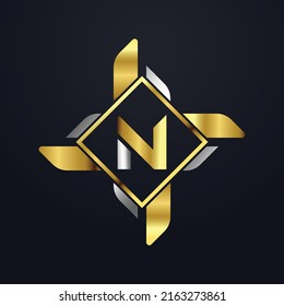 Premium lujo Vector elegante fuente oro y plata letra N Plantilla para el logotipo de la empresa con elemento monograma 3d Diseño o icono